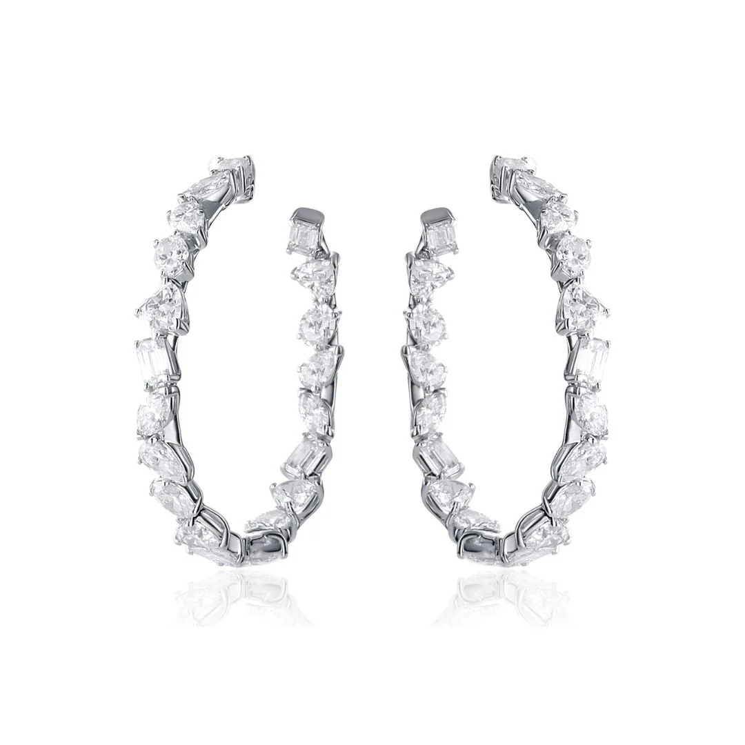 8.45 Carat Natural Diamond Fancy Mix Shape Hoop Earring 18K White Gold