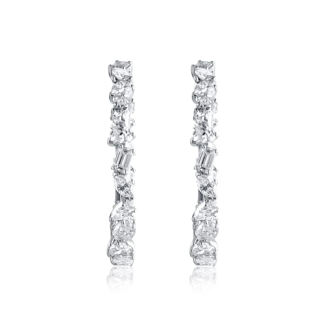8.45 Carat Natural Diamond Fancy Mix Shape Hoop Earring 18K White Gold - Image 2