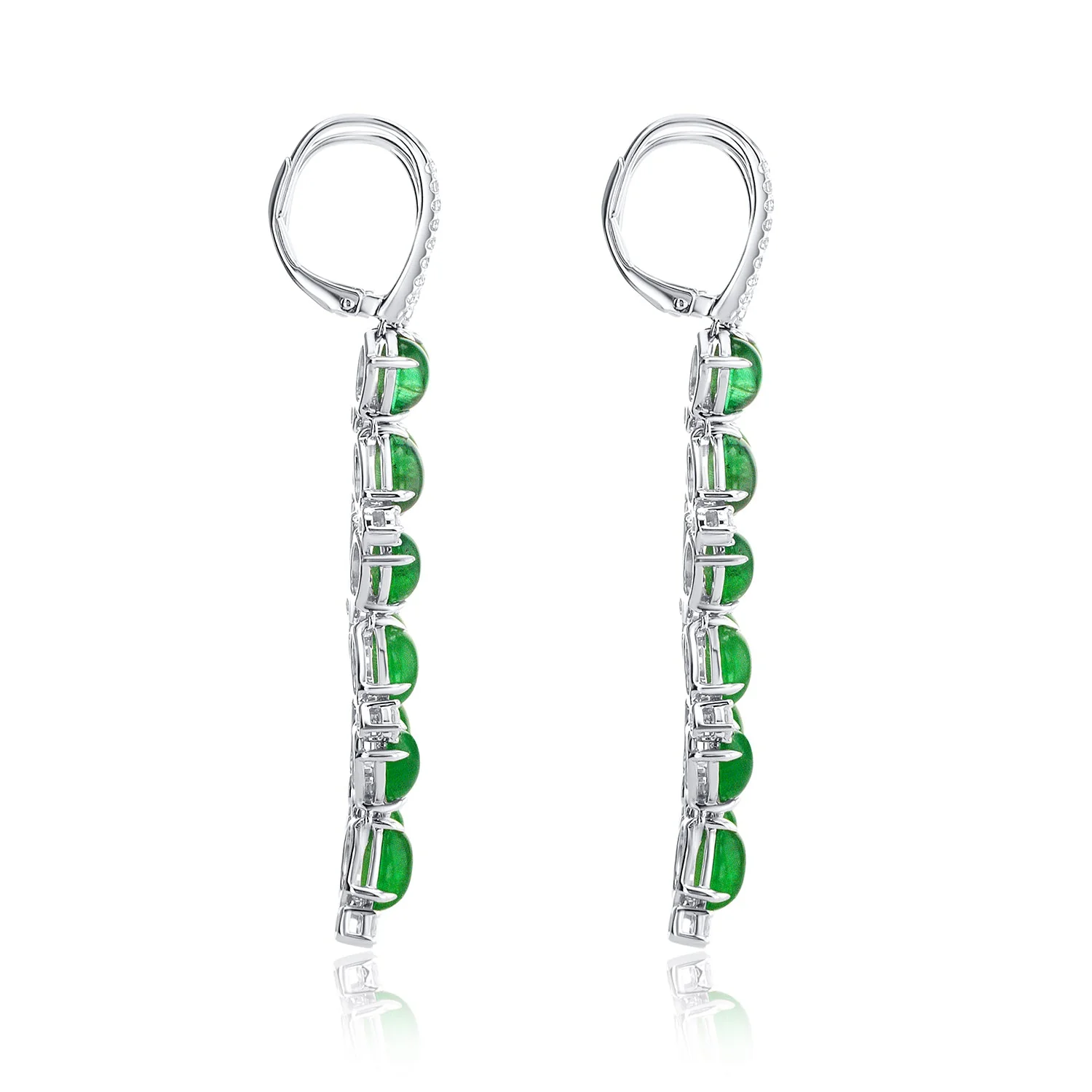 8.98 Carat Emerald and 1.44 Carat Natural Diamond Dangle Earrings in 14K White Gold - Image 2