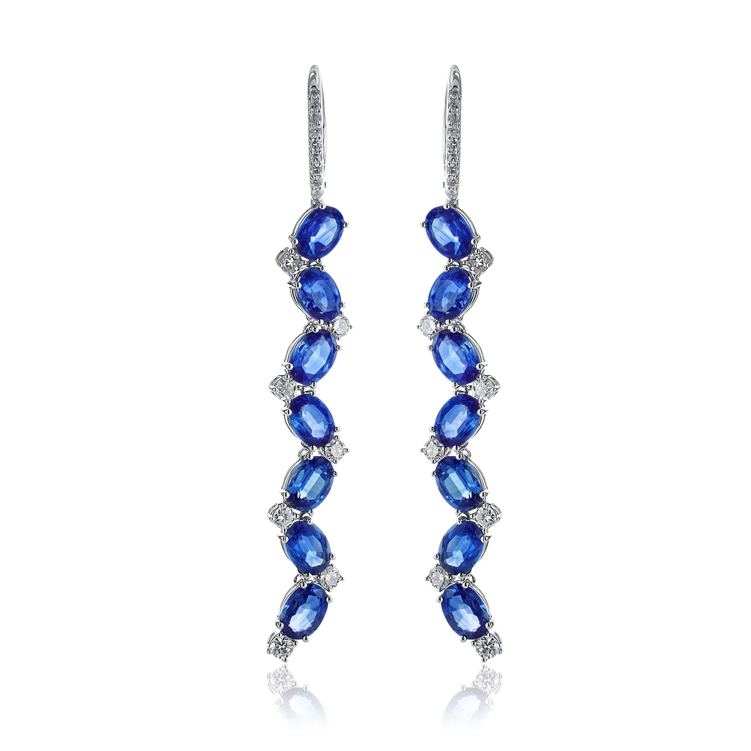 13.92 Carats Natural Diamond and Blue Sapphire Dangle Earrings
