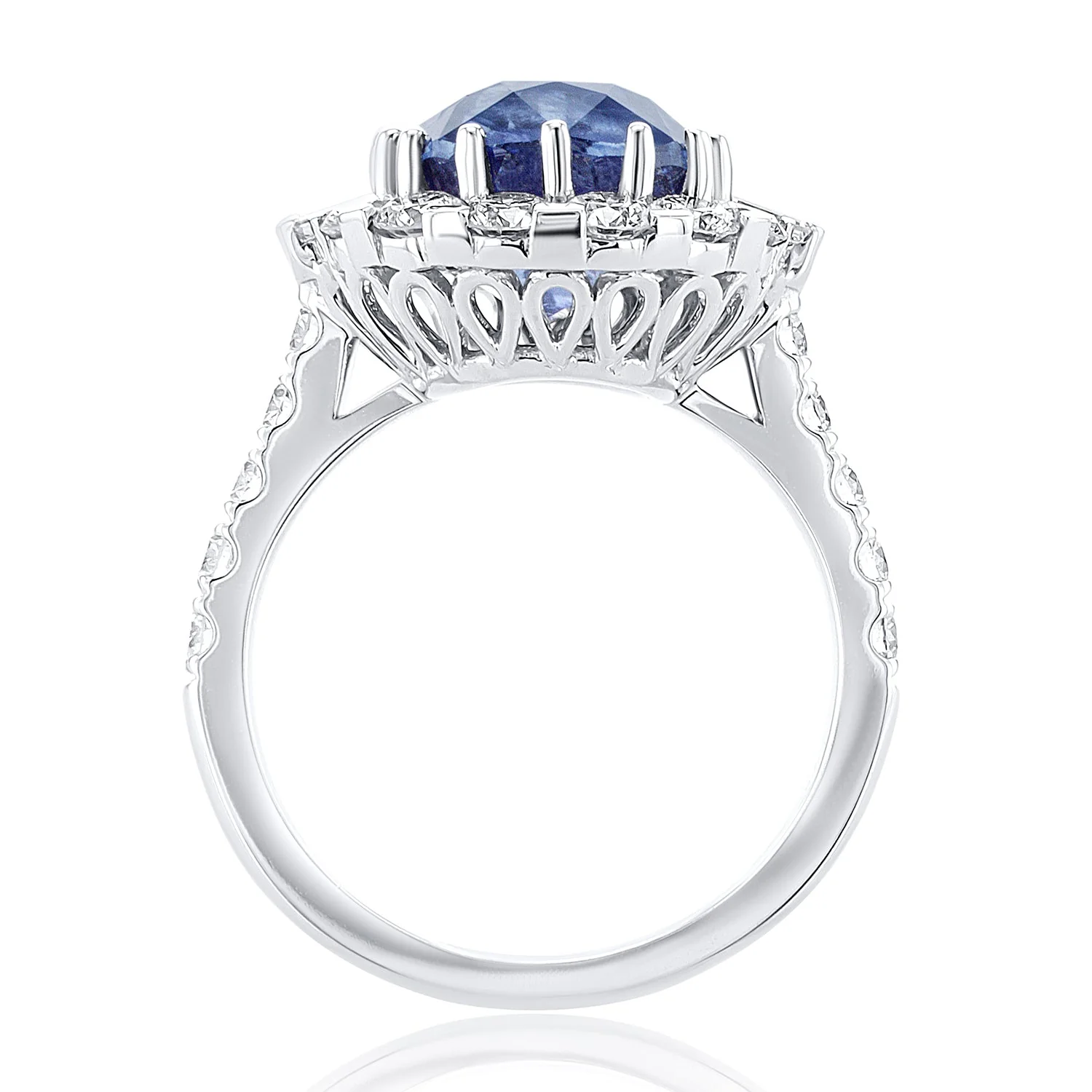 9.90 Carat Baguette & Round Natural Diamond & Sapphire Ring set in 18K White Gold - Image 2