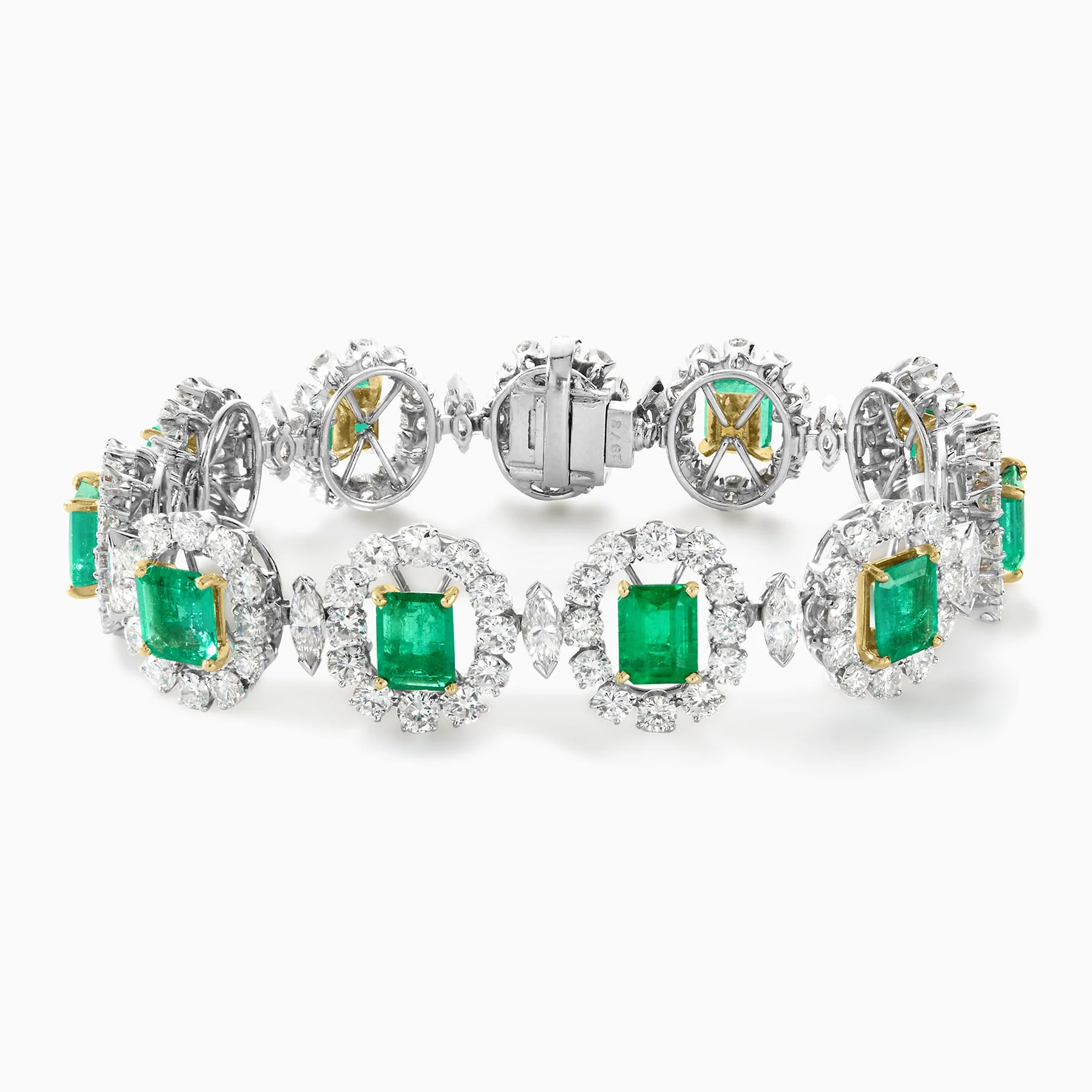26.10 Carats Natural Diamond and Colombian Emerald Vintage Bracelet