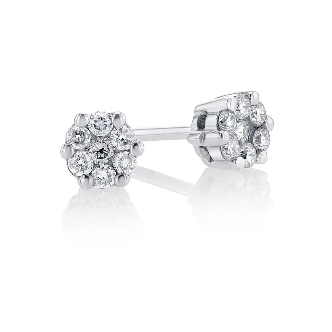 .20 Carats Round Natural Diamond Cluster Stud Earrings