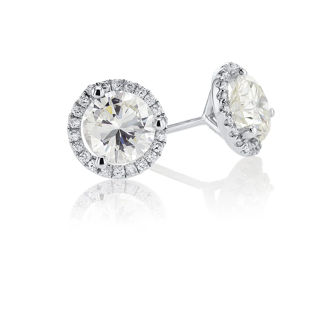 2.03 Carats Natural Diamond Halo Stud Earrings