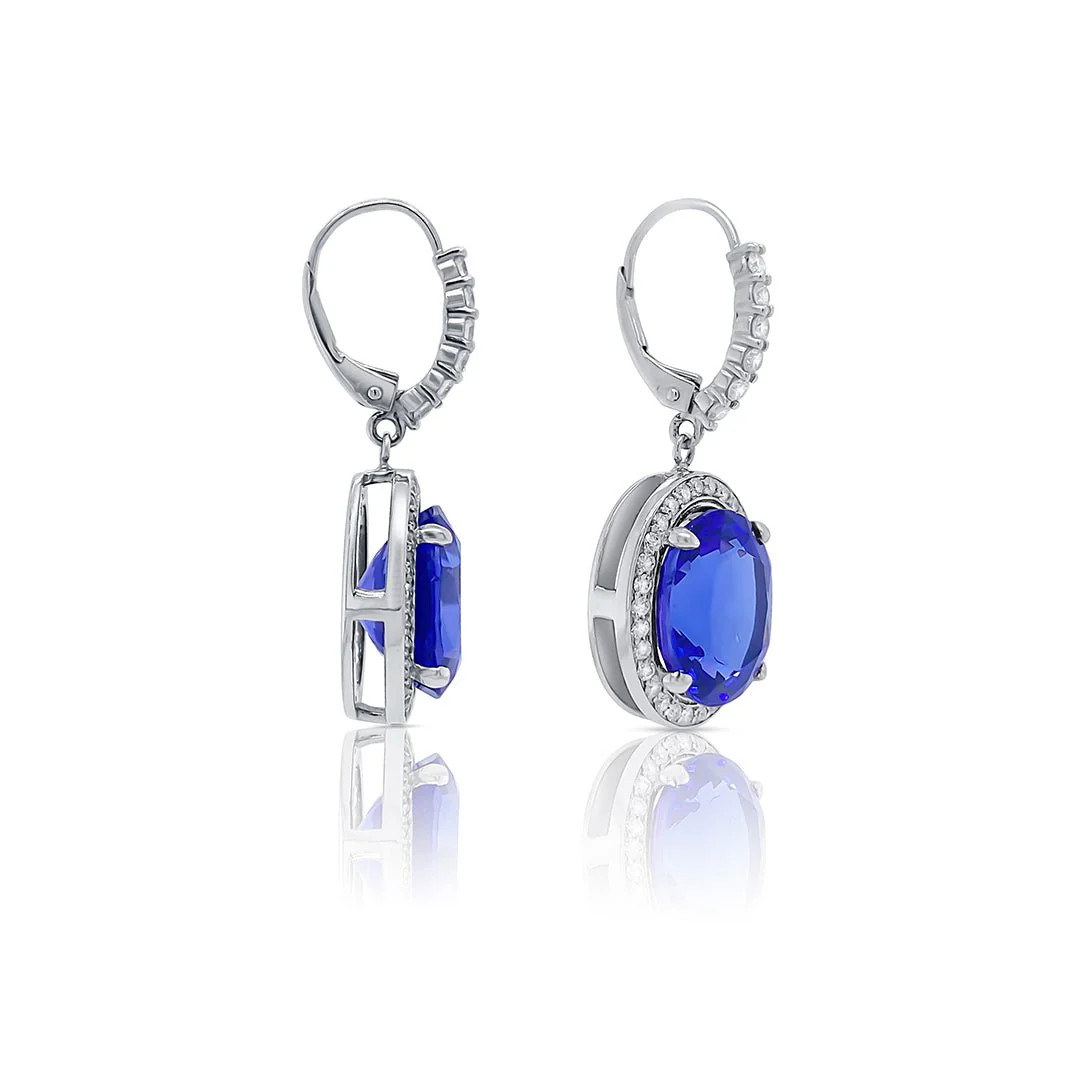 12.18 Carats Natural Diamond and Tanzanite Halo Dangle Earrings - Image 2