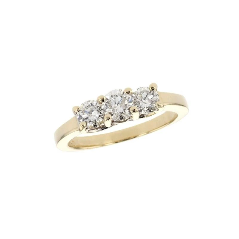 14K Yellow Gold 1.00 CT Round Diamond Three-Stone Estate Ring