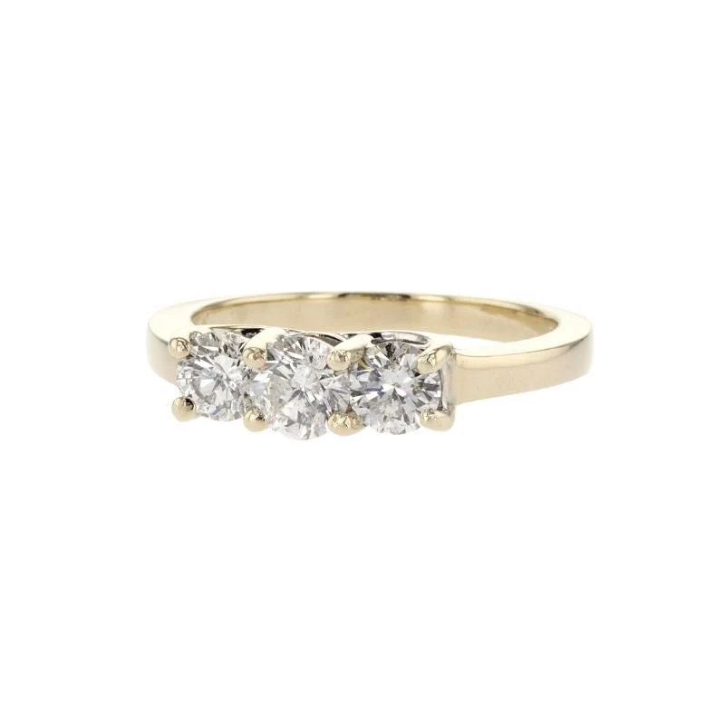 14K Yellow Gold 1.00 CT Round Diamond Three-Stone Estate Ring - Image 2