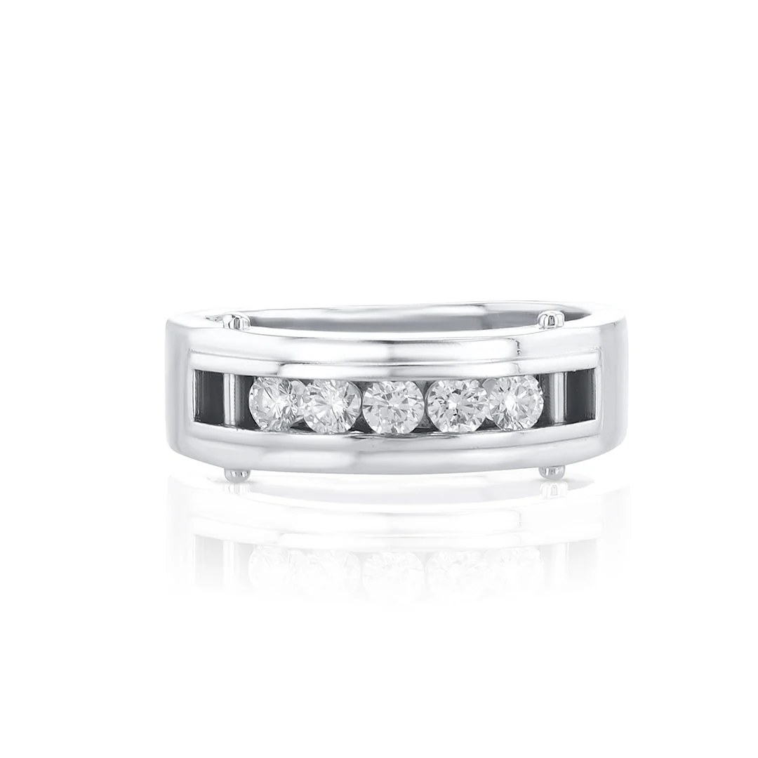 Men's 0.75 Cttw Round Diamond with Bars 10K White Gold Band