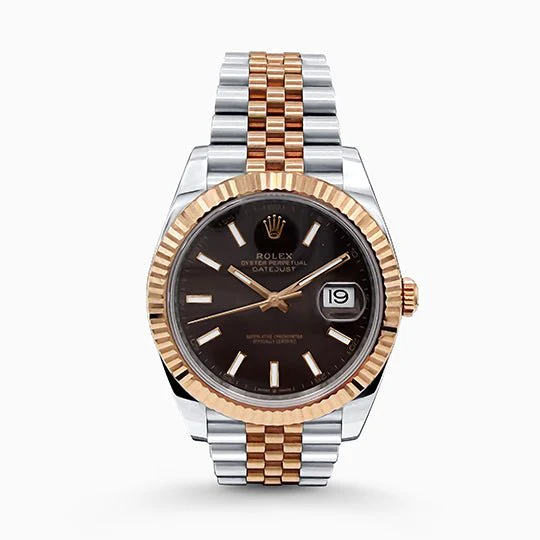 Pre-Owned Rolex Datejust 41mm Men's Watch Chocolate Dial, Fluted Bezel, Jubilee Bracelet in 18K Rose Gold & Stainless Steel