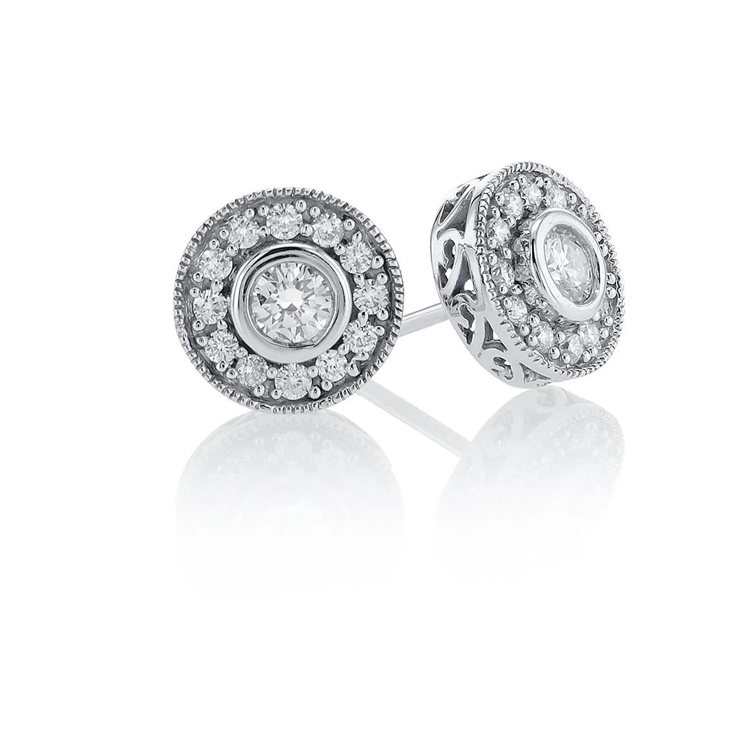 .60 Carats Natural Diamond Bezel Halo Stud Earrings