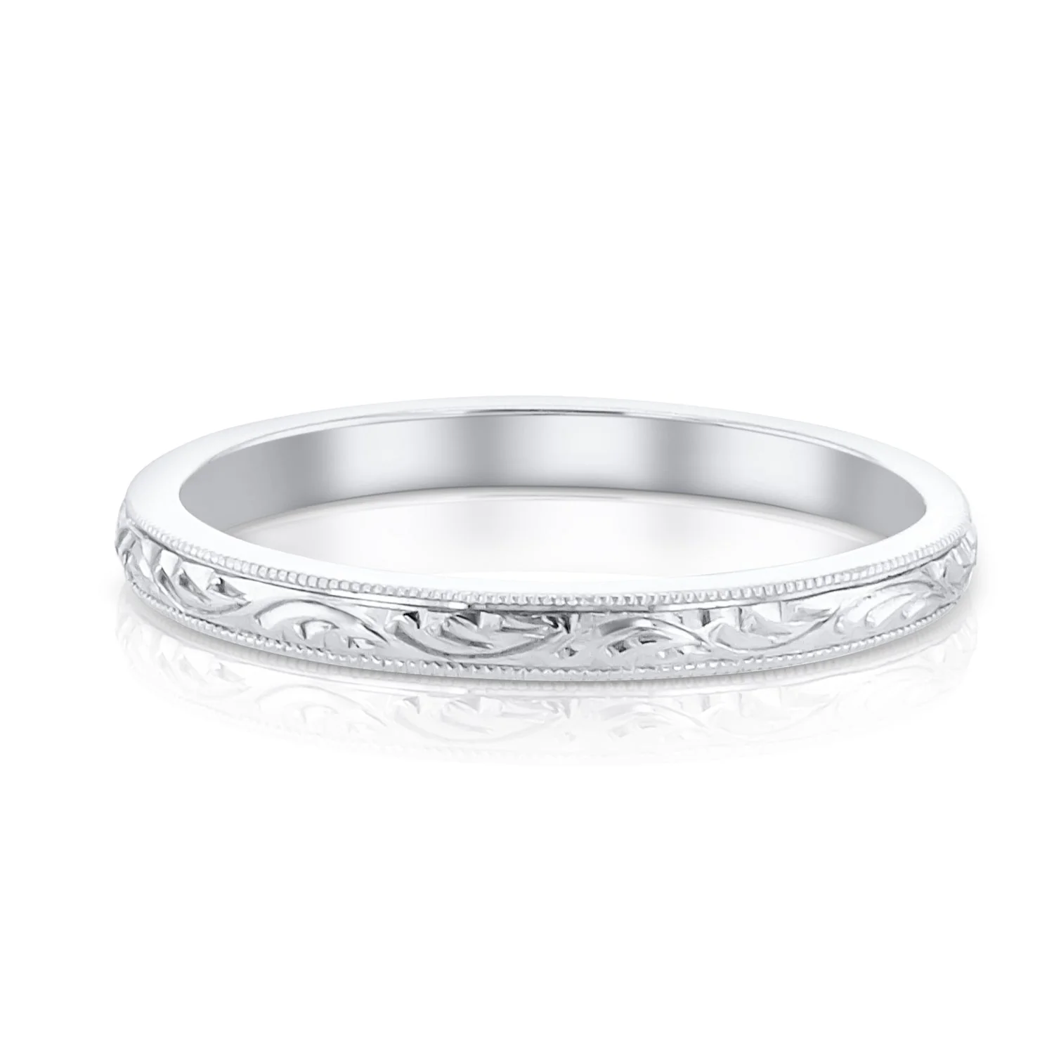 Milgrain Scroll Band in Platinum